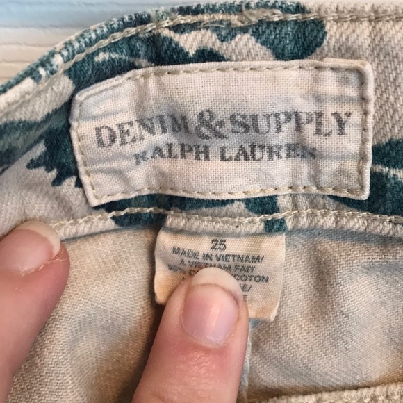 Tan Jeans with retro ink pattern. Zipper ankles - Picture 7 of 7